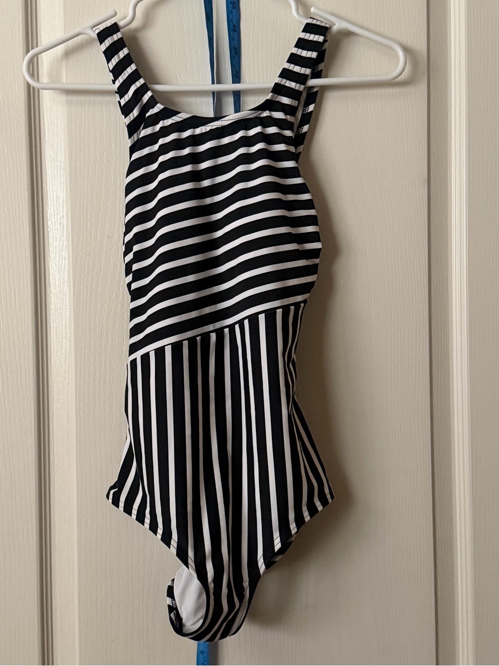 Lands' End Black and White Striped Swimsuit